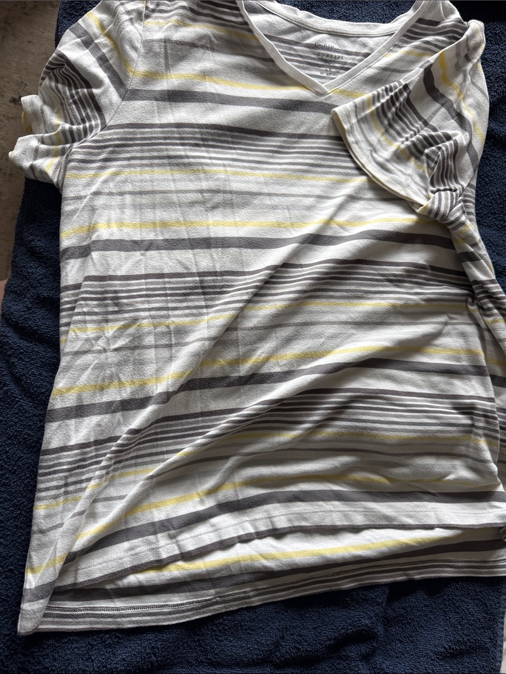 croft & barrow White, Gray & Yellow Striped V-Neck Short Sleeve Tee